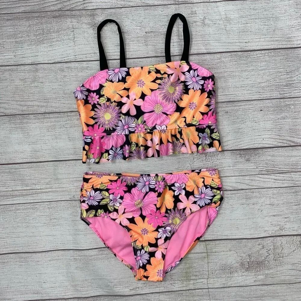 Wonder nation girls 10/12 L mid rise 2 piece floral print tankini set brand new